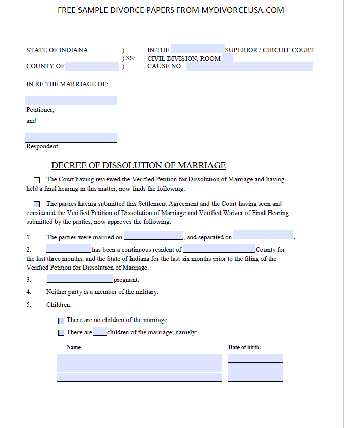 Divorce Papers Indiana Pdf Fill Out And Sign Printable PDF Template 