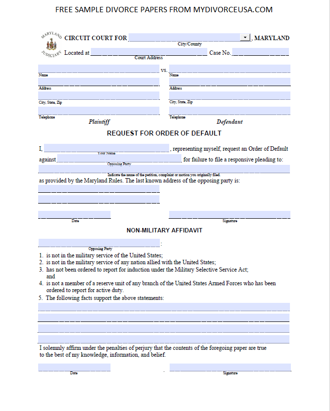 Printable Divorce Papers For Maryland Printable Divorce Papers