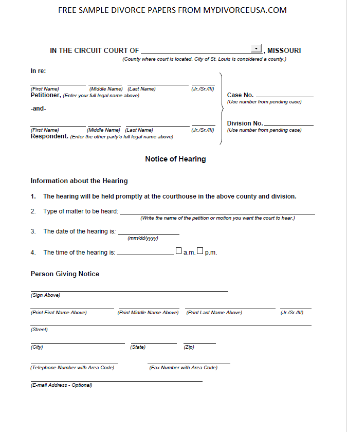 Free Printable Divorce Papers Missouri Printable Divorce Papers